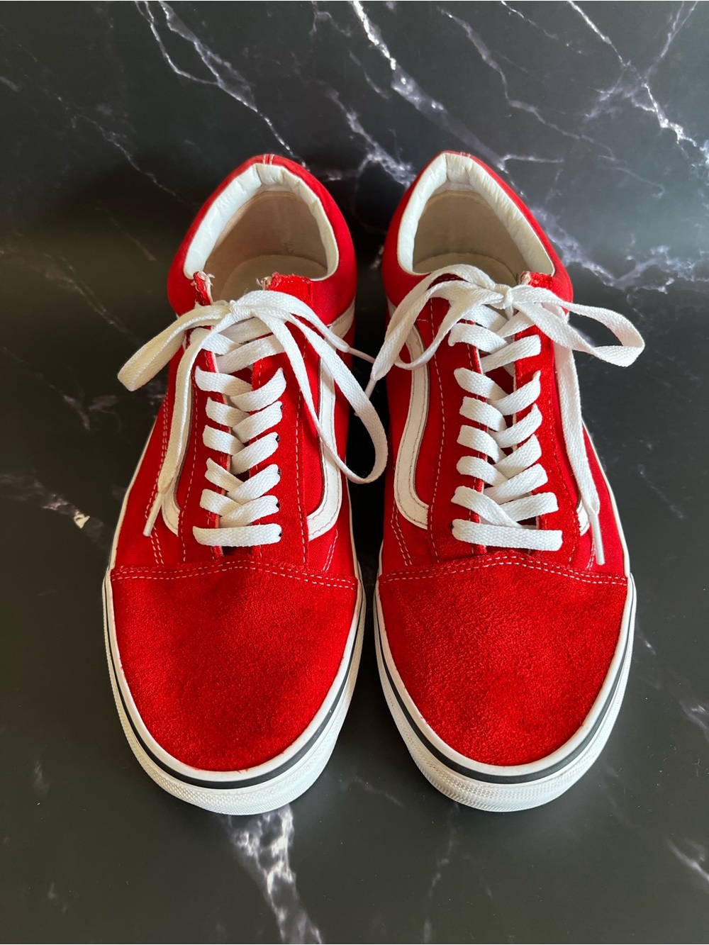 Vans Red and White Low-Top Suede Skate Sneakers Sz 11.5